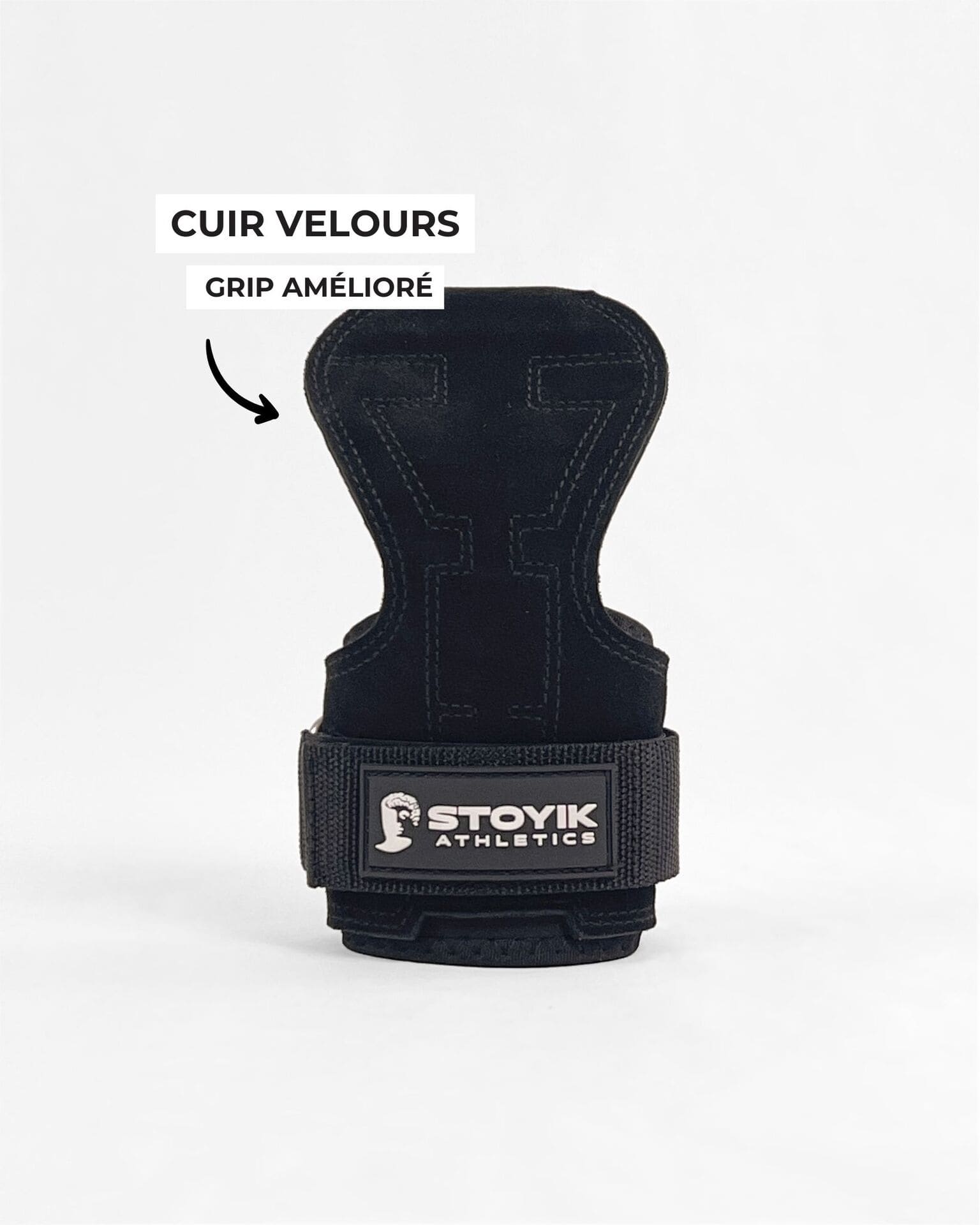 Vue de face du détail d'une sangle de tirage STOYIK Athletics pour la musculation