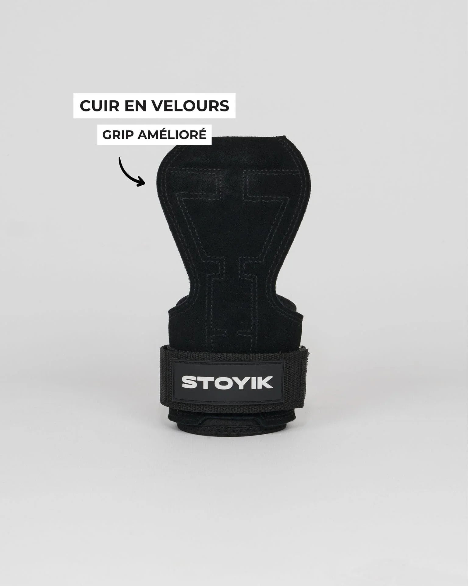 Vue de face du détail d'une sangle de tirage STOYIK Athletics pour la musculation